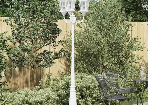 Stâlp de iluminat de grădină cu 3 lămpi E27 Alb 235 cm Aluminiu - 1/5