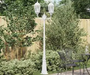 vidaXL Stâlp de lumini Grădină 2-Lampă E27 Alb 235 cm Aluminiu