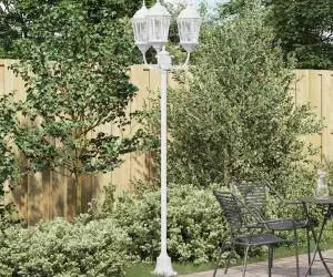 Stâlp de iluminat pentru grădină vidaXL cu 3 lămpi E27 Alb 220 cm Aluminium