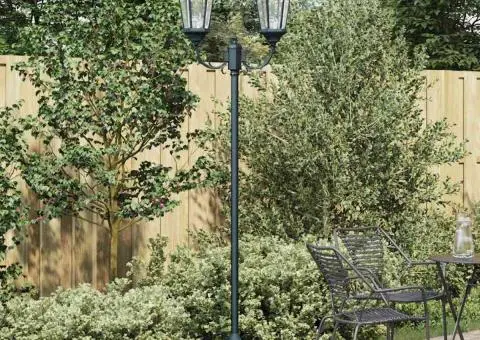 Stâlp de lumină pentru grădină cu 2 lămpi E27 Verde 220 cm Aluminiu - 1/5