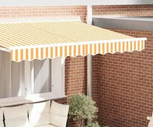 vidaXL Umbra pentru terasă, 2.5 m, galben și alb, 2.3x0.2 m