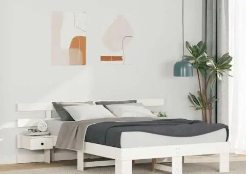 Cadru de pat cu sertar Alb 120 x 190 cm Lemn masiv - 1/5