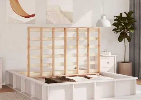 Pat cu spațiu de depozitare ridicabil, alb, 160 x 200 cm, din pin solid. - 4/5