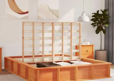 Cadrul de pat , cu spațiu de stocare mare, maro lucios, 160 x 200 cm, din pin masiv - 4/5