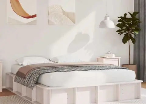 Cadru de pat cu spațiu de depozitare – Alb, 150 x 200cm, din pin solid. - 1/5