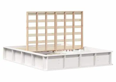 Cadru de pat cu spațiu de depozitare – Alb, 150 x 200cm, din pin solid. - 3/5