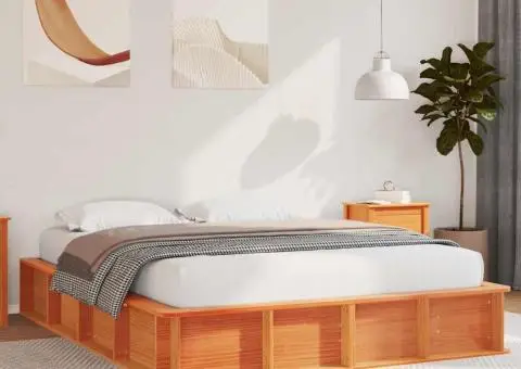 Cadru de pat cu depozitare liftabilă, maro, 150 x 200 cm, din lemn masiv de pin - 1/5