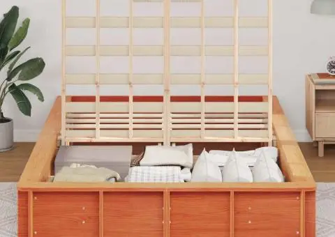 Cadru de pat cu depozitare Manual Maro ceruit 140 x 190 cm Lemn masiv - 4/5