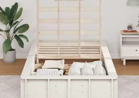 Cadru de pat cu depozitare Manual Alb 100 x 200 cm Lemn masiv - 4/5