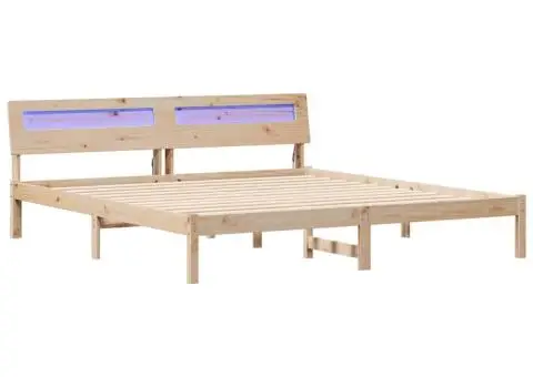 Cadru de pat cu lumini cu bandă LED cu headboard Maro 200 x 200 cm - 2/5