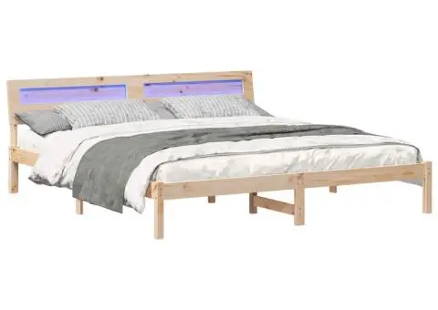 Cadru de pat cu lumini cu bandă LED cu headboard Maro 200 x 200 cm - 3/5