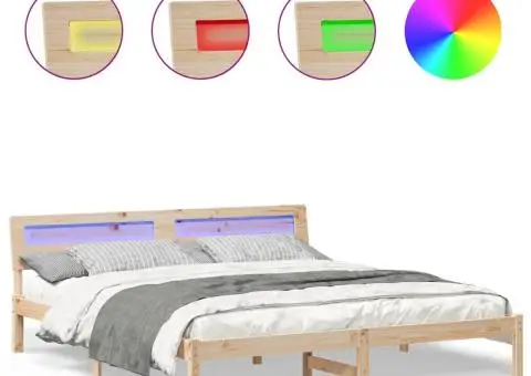 Cadru de pat cu lumini cu bandă LED cu headboard Maro 200 x 200 cm - 4/5