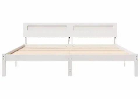 Cadru de pat cu lumini cu bandă LED cu headboard Alb 200 x 200 cm lemn - 5/5