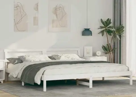 Cadru de pat Alb 200 cm x 200 cm Metal și Lemn - 1/5