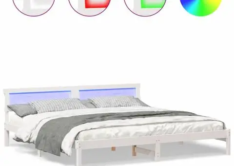 Cadru de pat Alb 200 cm x 200 cm Metal și Lemn - 4/5