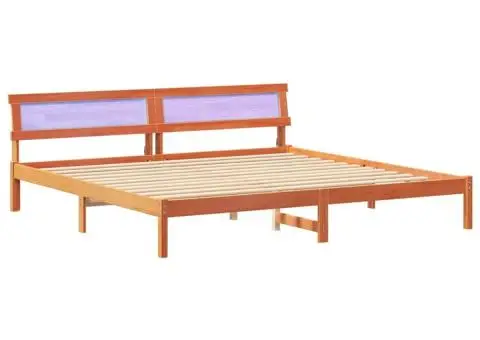 Cadru de pat cu lumini cu bandă LED cu headboard Maro 200 x 200 cm lemn - 2/5