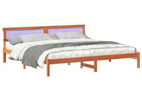 Cadru de pat cu lumini cu bandă LED cu headboard Maro 200 x 200 cm lemn - 3/5