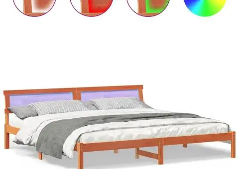 Cadru de pat cu lumini cu bandă LED cu headboard Maro 200 x 200 cm lemn - 4/5