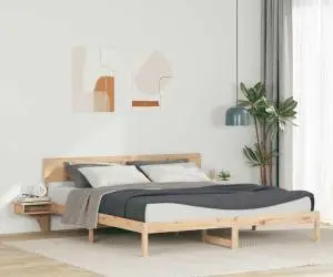 vidaXL Cadru de pat cu headboard Maro 200 x 200 cm Lemn masiv de pin