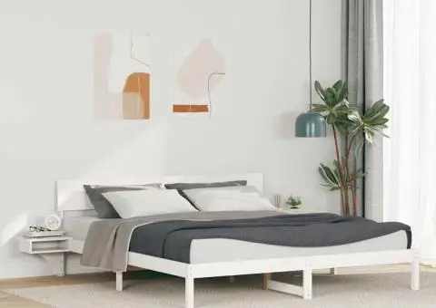 Cadru de pat cu headboard Alb 200 x 200 cm Lemn masiv de pin - 1/5