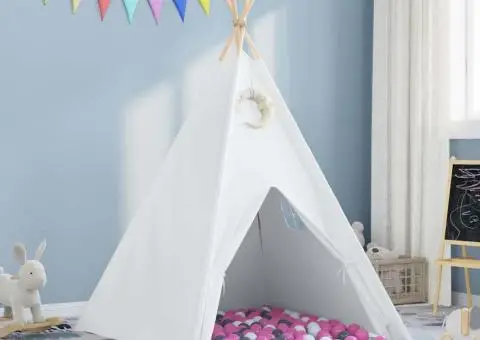 Cort Teepee Alb, gri, roz mare Pânză de bumbac - 1/5