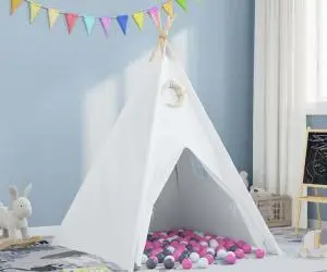 vidaXL Cort Teepee Alb, gri, roz mare Pânză de bumbac