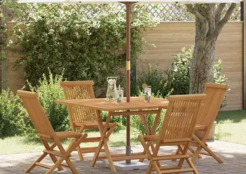 Set de dining pentru grădină , 5 piese, din lemn masiv de tec - 1/5