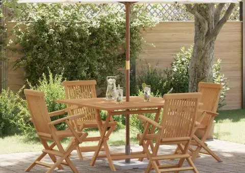 Set de dining pentru grădină , 5 piese, din lemn de tec - 1/5