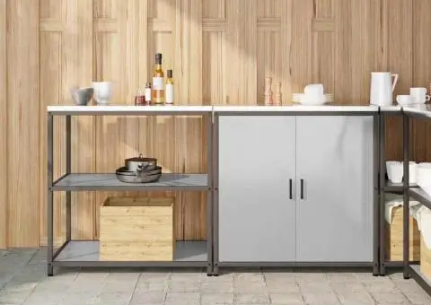 Set de depozitare pentru bucătărie cu raft cu depozitare cu ușă Ajustabil 2 pcs Argintiu - 1/5