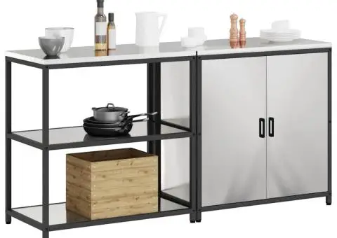 Set de depozitare pentru bucătărie cu raft cu depozitare cu ușă Ajustabil 2 pcs Argintiu - 3/5