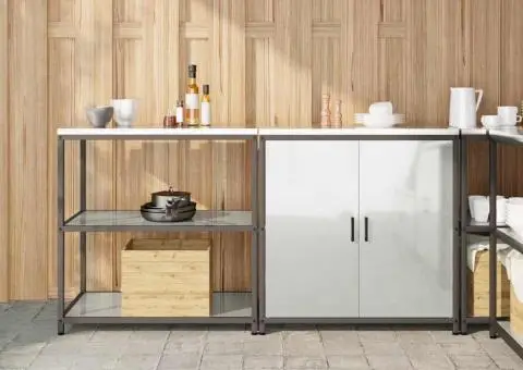 Set de depozitare pentru bucătărie cu raft cu depozitare cu ușă Ajustabil 2 pcs Argintiu - 1/5