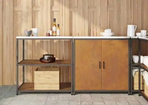 Set de depozitare pentru bucătărie cu raft cu depozitare cu ușă Ajustabil 2 pcs Ruginit - 1/5