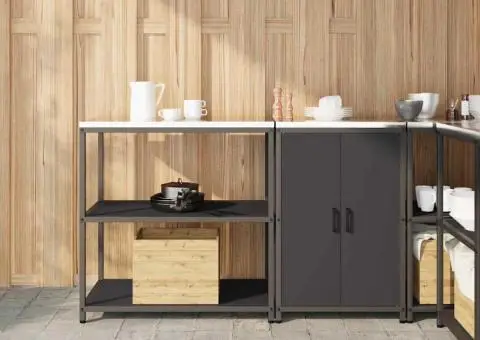 Set de depozitare pentru bucătărie 2 pcs Negru 150 x 50 x 92 cm - 1/5