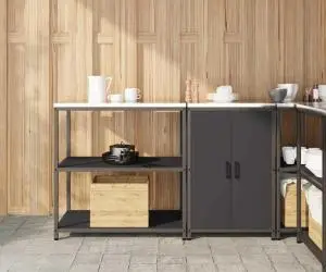 vidaXL Set de depozitare pentru bucătărie 2 pcs Negru 150 x 50 x 92 cm