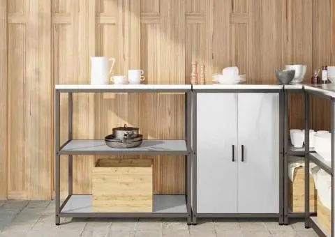 Set de depozitare pentru bucătărie cu raft cu depozitare cu ușă Ajustabil 2 pcs Argintiu - 1/5