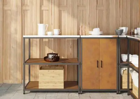 Set de depozitare pentru bucătărie cu raft cu depozitare cu ușă Ajustabil 2 pcs Ruginit - 1/5