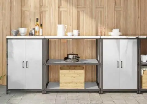 Set de depozitare pentru bucătărie cu raft cu depozitare cu ușă 3 pcs Argintiu - 1/5