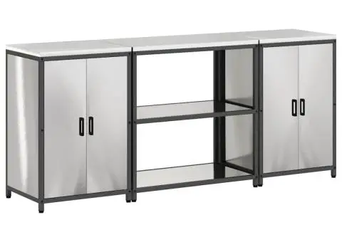 Set de depozitare pentru bucătărie cu raft cu depozitare cu ușă 3 pcs Argintiu - 2/5