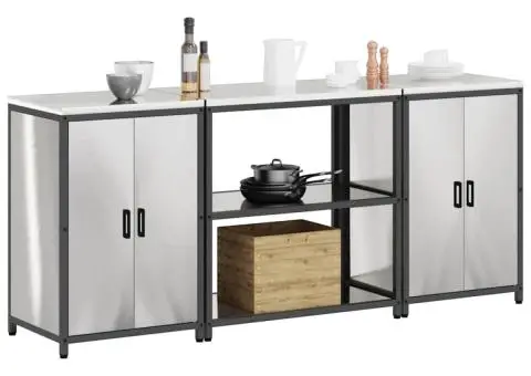 Set de depozitare pentru bucătărie cu raft cu depozitare cu ușă 3 pcs Argintiu - 3/5