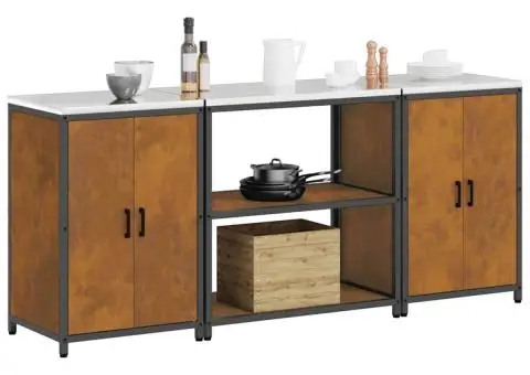 Set de depozitare pentru bucătărie cu raft cu depozitare cu ușă 3 pcs Ruginit - 3/5