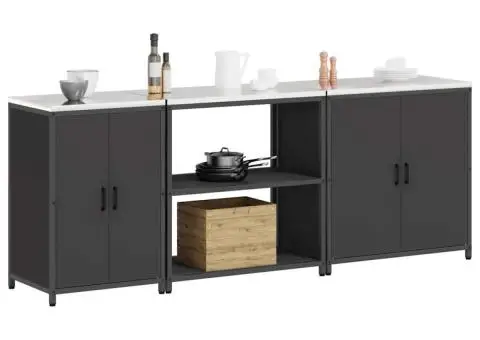 Set de depozitare pentru bucătărie 3 pcs Negru 240 x 50 x 92 cm - 3/5