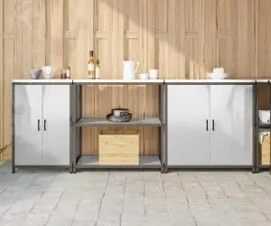 vidaXL Set de depozitare pentru bucătărie cu raft Altele cu depozitare cu ușă 3 pcs Argintiu
