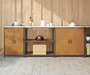 vidaXL Set de depozitare pentru bucătărie cu raft Altele cu depozitare cu ușă 3 pcs Ruginit