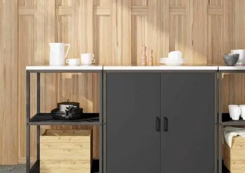 Set de depozitare pentru bucătărie 2 pcs Negru 150 x 50 x 92 cm - 1/5