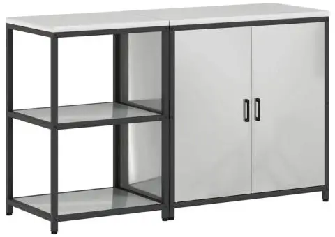 Set de depozitare pentru bucătărie cu raft cu depozitare cu ușă Ajustabil 2 pcs Argintiu - 2/5