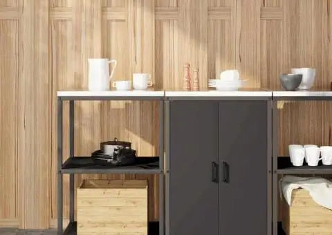 Set de depozitare pentru bucătărie 2 pcs Negru 120 x 50 x 92 cm - 1/5