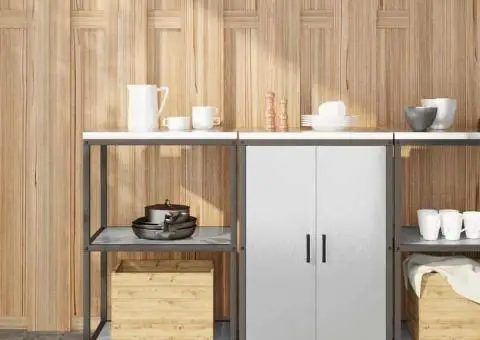 Set de depozitare pentru bucătărie cu raft cu depozitare cu ușă Ajustabil 2 pcs Argintiu - 1/5