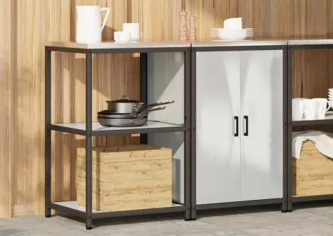 Set de depozitare pentru bucătărie cu raft cu depozitare cu ușă Ajustabil 2 pcs Argintiu - 4/5