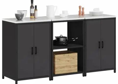 Set de depozitare pentru bucătărie 3 pcs Negru 180 x 50 x 92 cm - 3/5