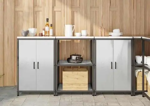 Set de depozitare pentru bucătărie cu raft cu depozitare cu ușă 3 pcs Argintiu - 1/5